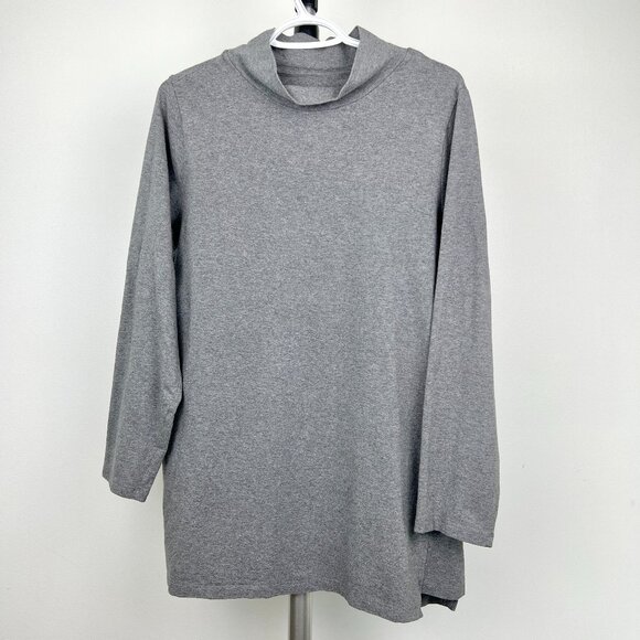 Sz M-‎ Eileen Fisher Funnel Mock Neck Heather Grey Long Sleeve Tunic Top - Picture 2 of 12